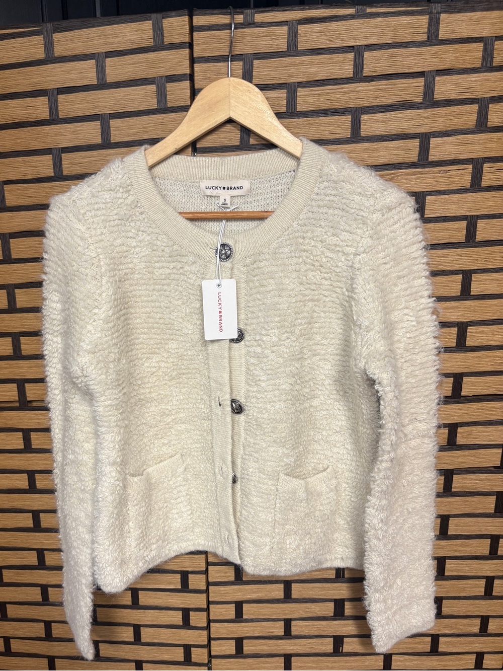 Lucky brand cream button front cardigan size small